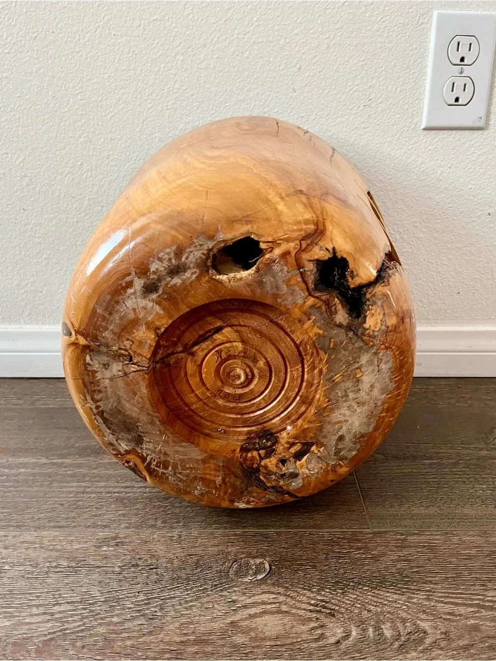 Hand-Carved Natural Wood Accent Planter - Honey Brown